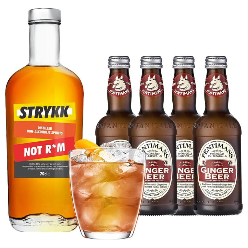 black storm alcohol free rum cocktail and ginger beer